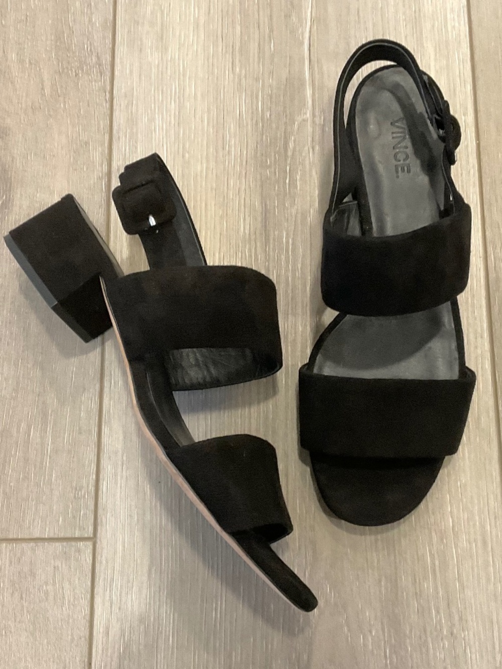 VINCE Slingback Double Strap Block Heel Sandal in Black Suede Size 9.5